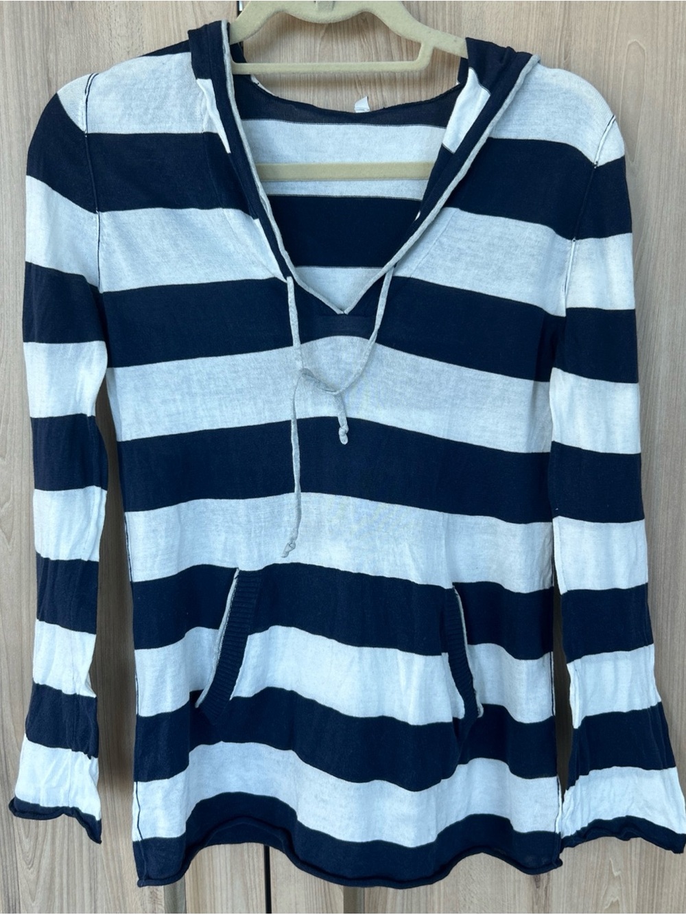 Michael Stars nautical Stripe coastal lightweight Hoodie Cotton fisherman OS - Picture 2 of 7